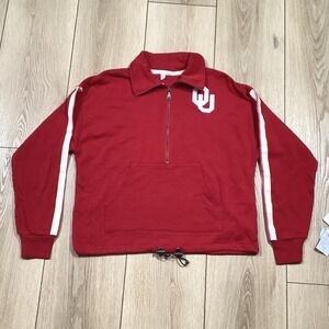 WEAR Erin Andrews Oklahoma Sooners OU 1/4 Zip Pullover Sweatshirt Top Women's LG